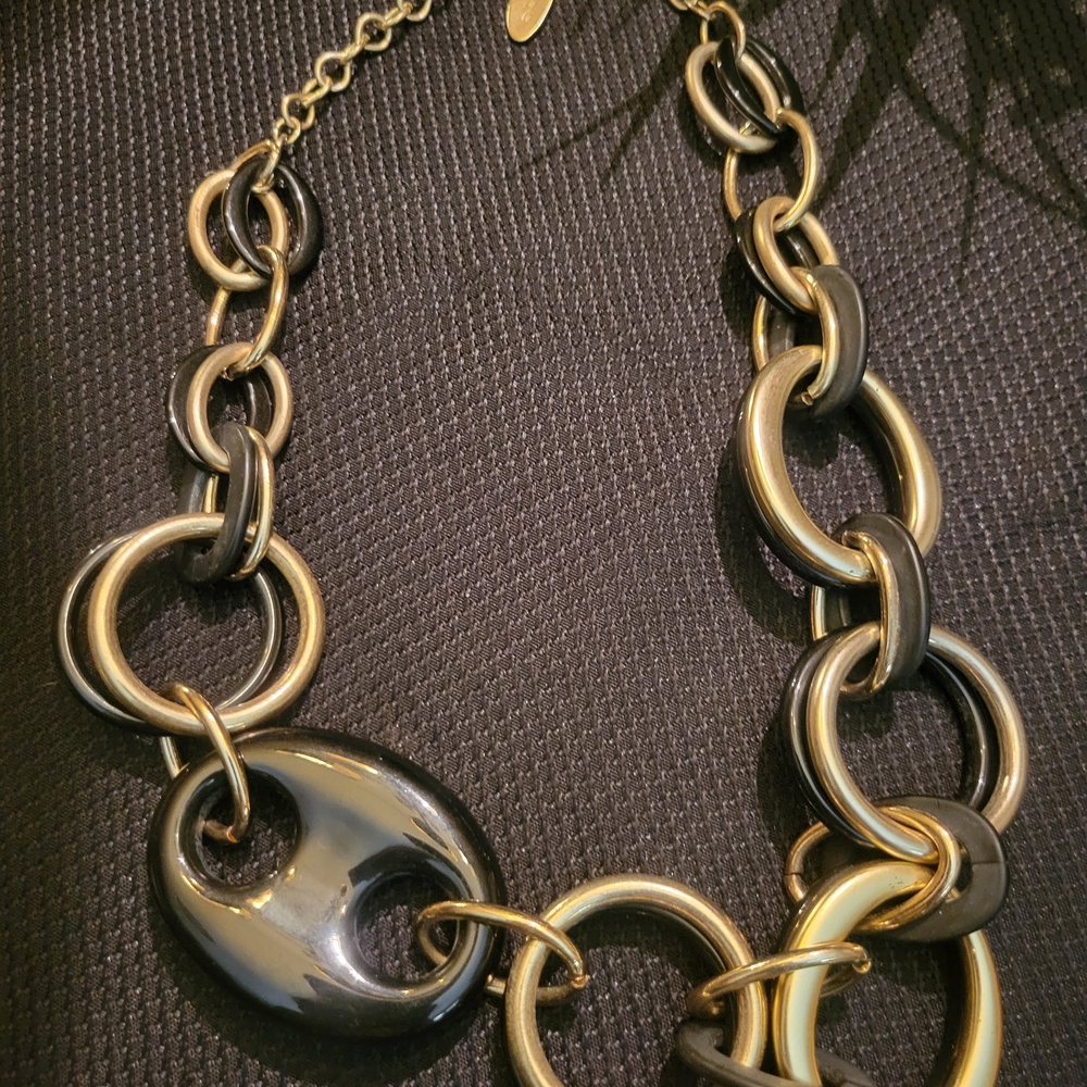 Chico's Gold and Black Link 11" Necklace